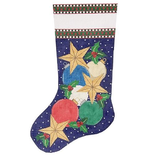 Christmas Ornaments and Stars Stocking Painted Canvas The Meredith Collection - 1