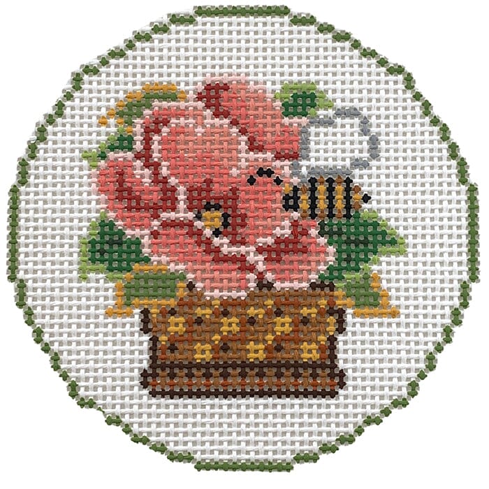 Christmas Rose with Bee on 13 mesh Painted Canvas CanvasWorks - 1