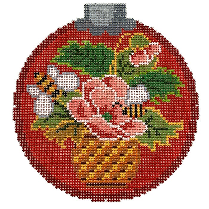 Christmas Roses 2 Ornament Floral on Red Painted Canvas CanvasWorks - 1