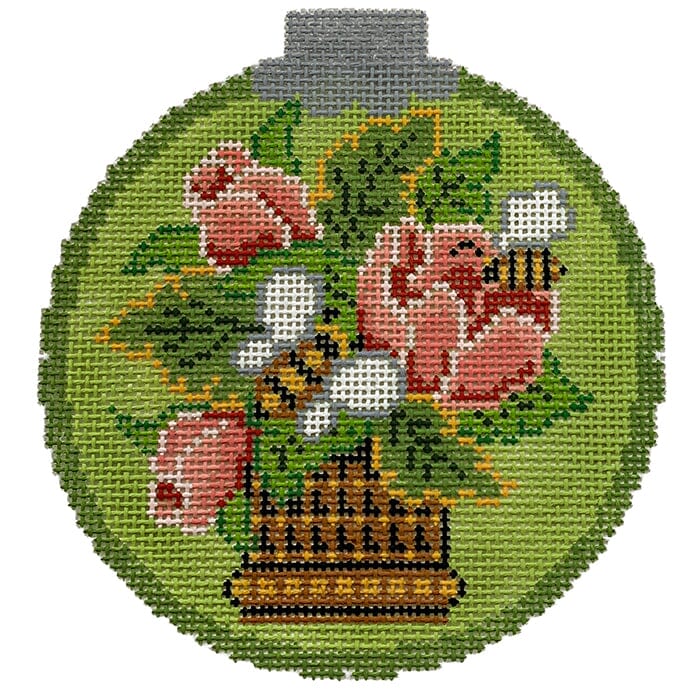 Christmas Roses Ornament in Green Painted Canvas CanvasWorks