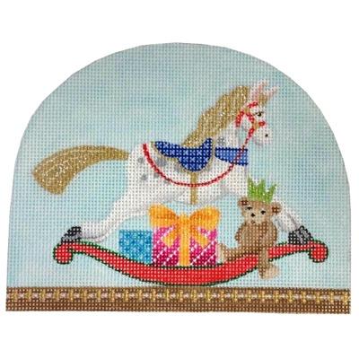 Christmas Snowdome Rocking Horse Painted Canvas Kirk & Bradley - 1