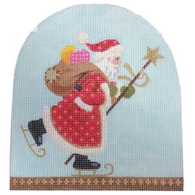 Christmas Snowdome Skating Santa Painted Canvas Kirk & Bradley - 1