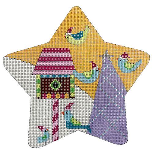 Christmas Star Ornament Painted Canvas Eye Candy Needleart - 1