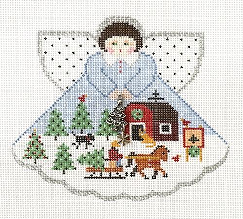 Christmas Tree Farm Angel with Stitch Guide Painted Canvas Painted Pony Designs - 1