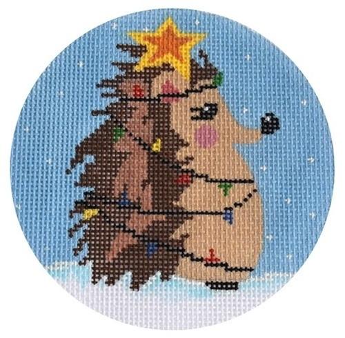 Christmas Tree Hedgehog Ornament Painted Canvas Danji Designs - 1