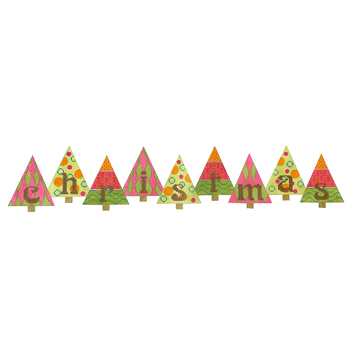 Christmas Trees Banner on 13 mesh Painted Canvas Eye Candy Needleart
