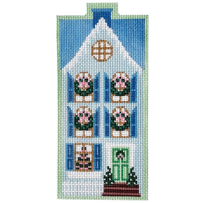 Christmas Village Blue Row House Painted Canvas Le Point Studio - 1