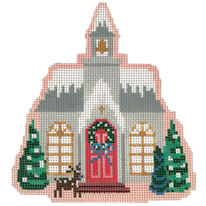 Christmas Village Church Painted Canvas Le Point Studio - 1