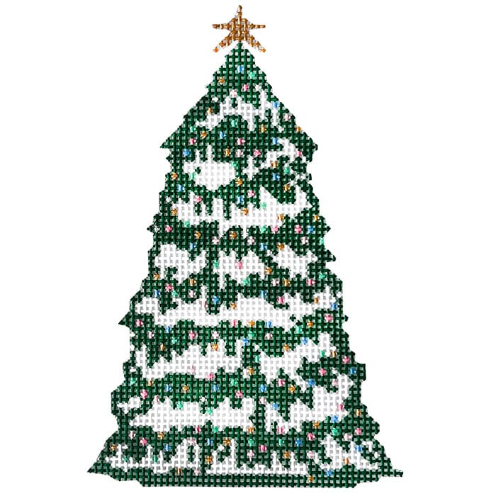 Christmas Village Tree Painted Canvas Le Point Studio - 1