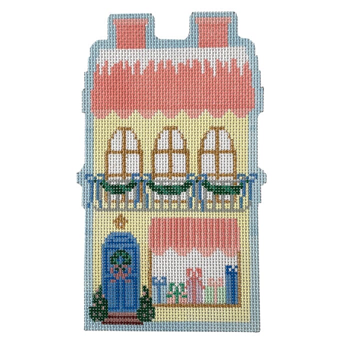 Christmas Village Yellow Shop Painted Canvas Le Point Studio - 1