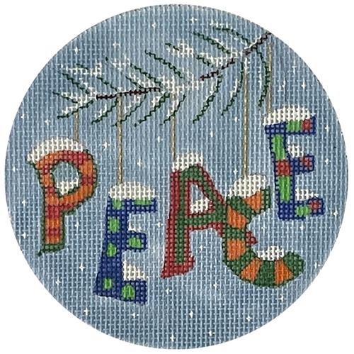 Christmas Words Peace in Blue & Orange Painted Canvas PLD Designs - 1