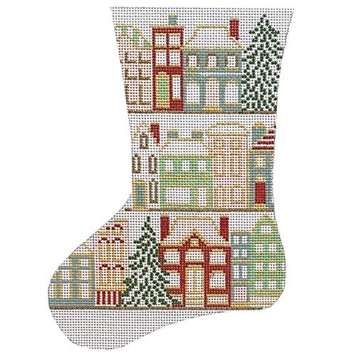 Christmastime in the City Mini Stocking Painted Canvas The Plum Stitchery - 1