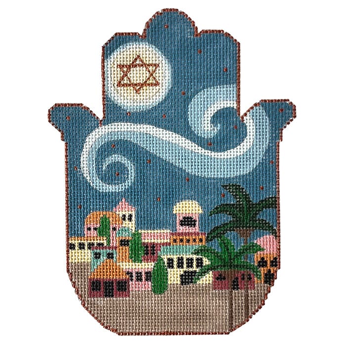 City View and Wind Hamsa Painted Canvas Alice Peterson Company