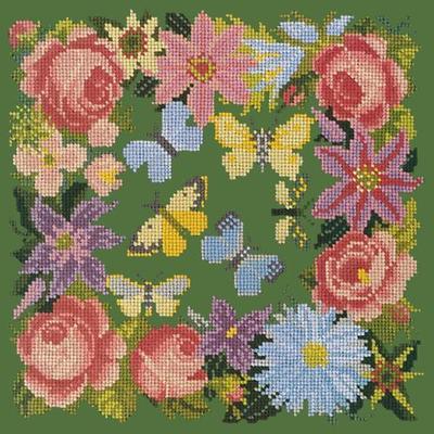 Clematis, Roses & Butterflies Needlepoint Kit Kits Elizabeth Bradley Design Dark Green 