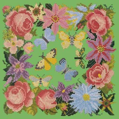 Clematis, Roses & Butterflies Needlepoint Kit Kits Elizabeth Bradley Design Grass Green 