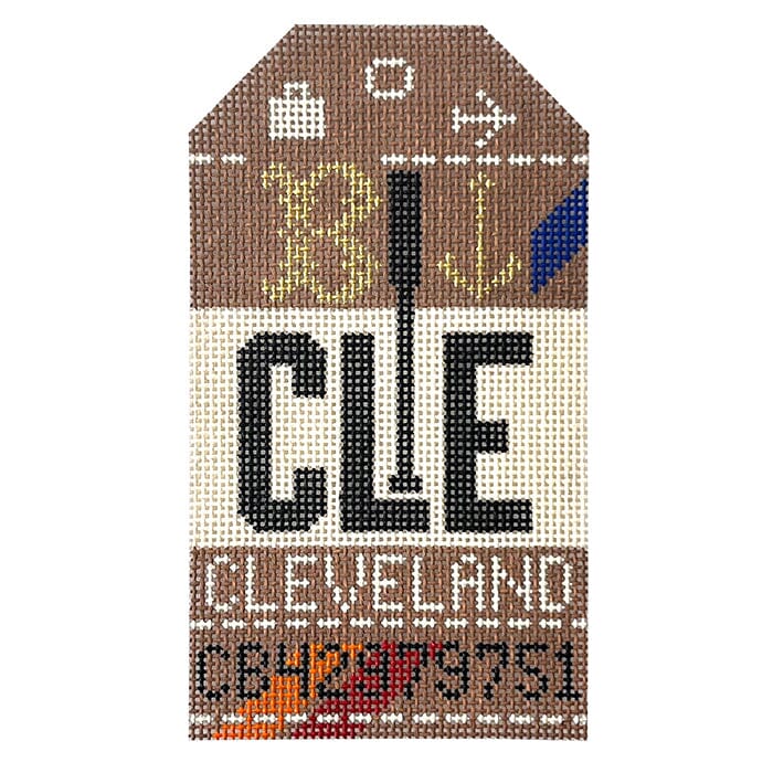 Cleveland CLE Travel Tag Painted Canvas Hedgehog Needlepoint