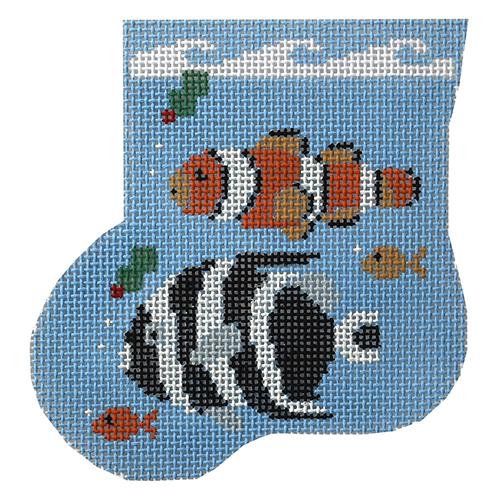 Clown Fish with Fish insert Mini Stocking Painted Canvas Kathy Schenkel Designs - 1