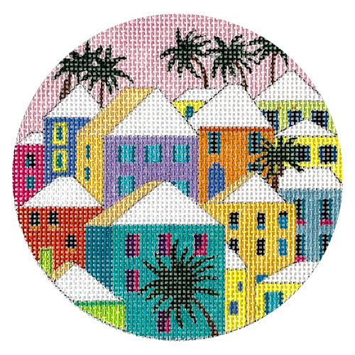 Colorful Houses Round Painted Canvas Colors of Praise - 1