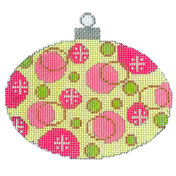Colors of Christmas Ornament Preppy Oval Painted Canvas Eye Candy Needleart - 1