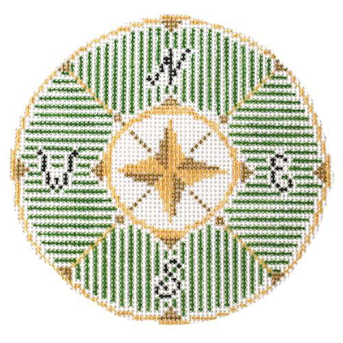 Compass in Green Painted Canvas The Plum Stitchery