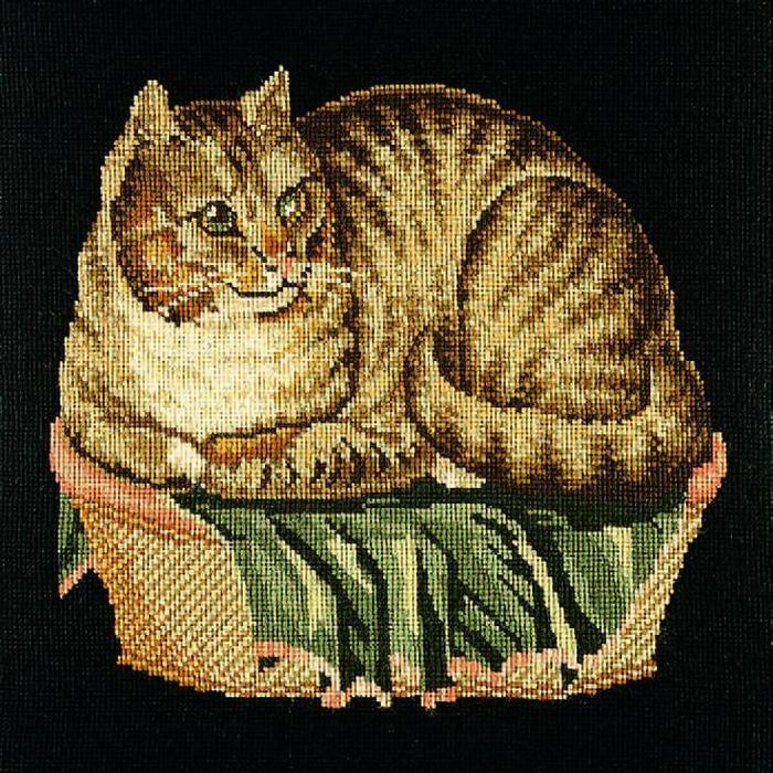 Contented Cat Needlepoint Kit Kits Elizabeth Bradley Design Black 