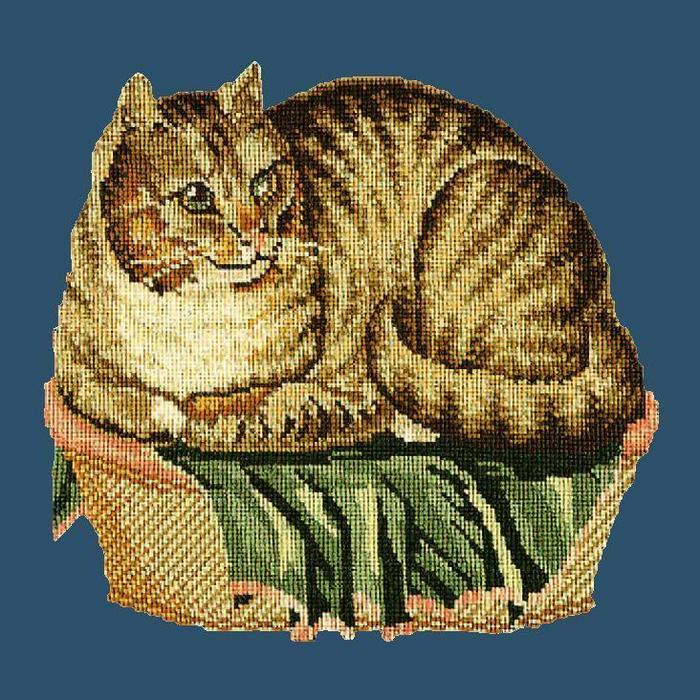 Contented Cat Needlepoint Kit Kits Elizabeth Bradley Design Dark Blue 