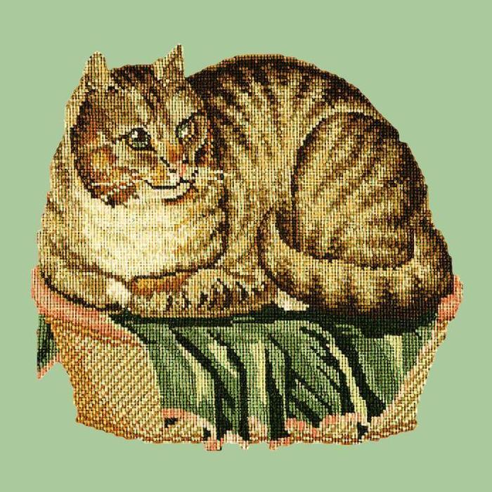 Contented Cat Needlepoint Kit Kits Elizabeth Bradley Design Pale Green 