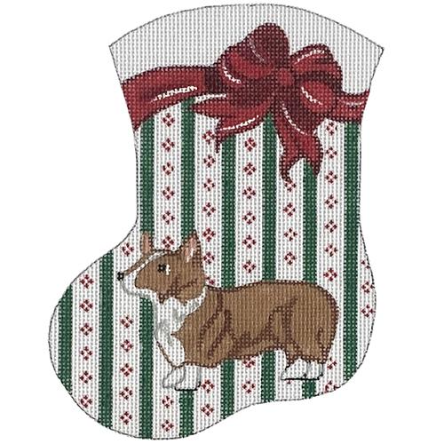 Corgi with Bow Mini Stocking Painted Canvas The Meredith Collection - 1