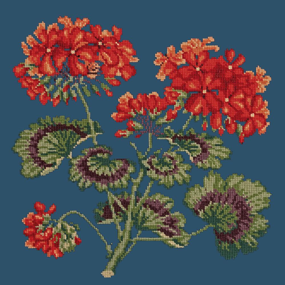 Cottage Garden Geranium Needlepoint Kit Kits Elizabeth Bradley Design Dark Blue