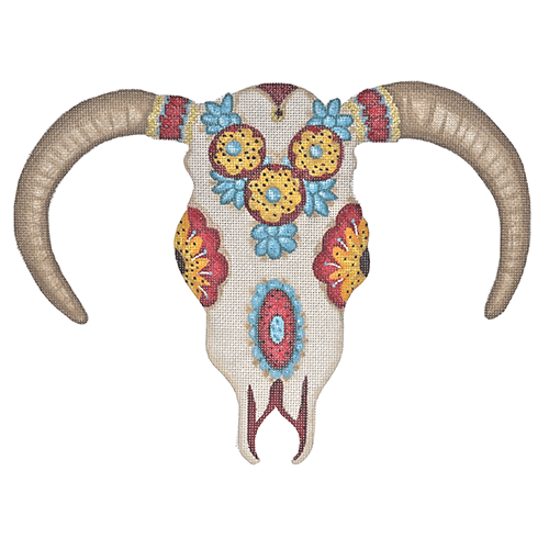 Cow Skull White Painted Canvas Funda Scully - 1