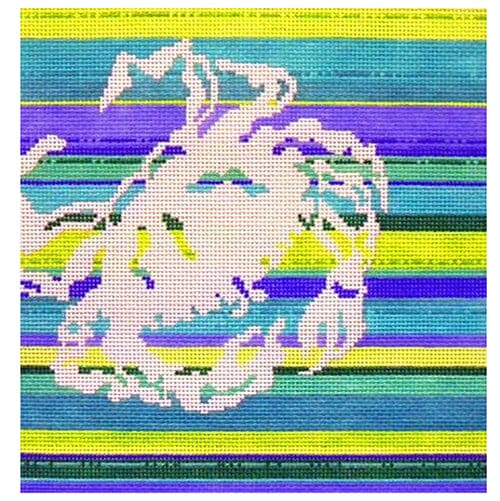 Crab Silhouette on Stripes Square Painted Canvas Associated Talents