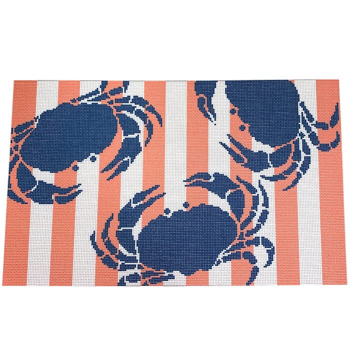 Crab Stencil on Coral Bolster Printed Canvas Two Sisters Needlepoint