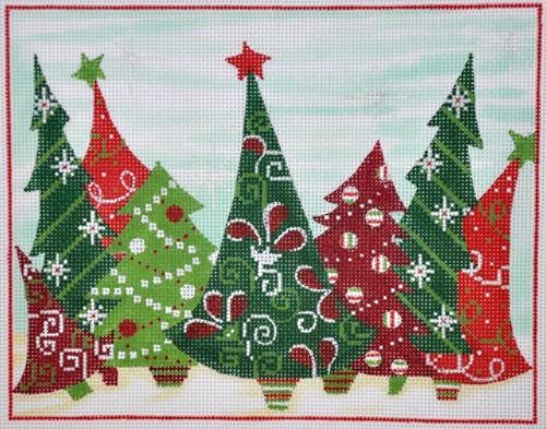 Crazy Christmas Trees Painted Canvas Alice Peterson