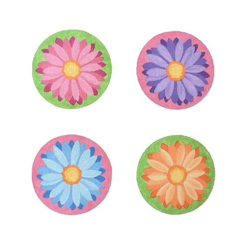 Crazy Daisy Coasters, Round Painted Canvas Pepperberry Designs - 1