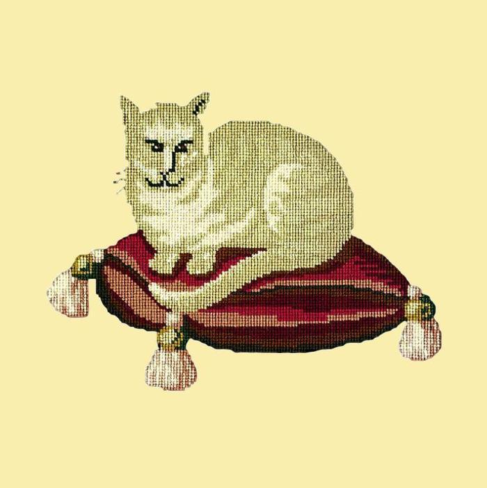 Cream Cat Needlepoint Kit Kits Elizabeth Bradley Design Butter Yellow 