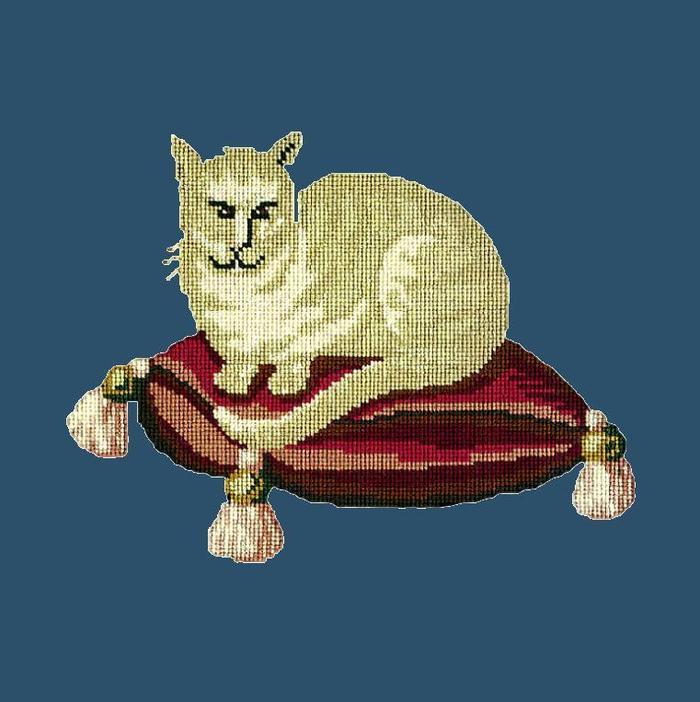 Cream Cat Needlepoint Kit Kits Elizabeth Bradley Design Dark Blue