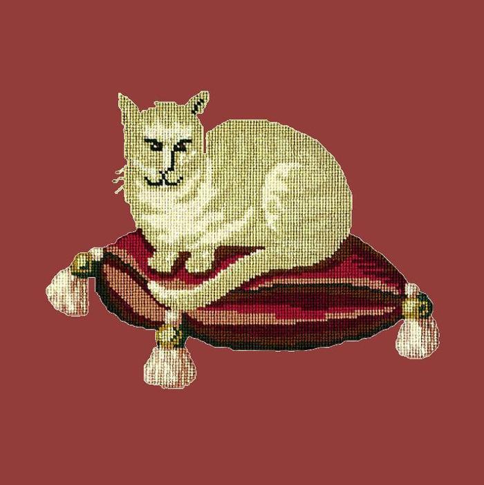 Cream Cat Needlepoint Kit Kits Elizabeth Bradley Design Dark Red