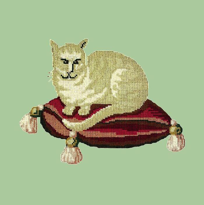 Cream Cat Needlepoint Kit Kits Elizabeth Bradley Design Pale Green
