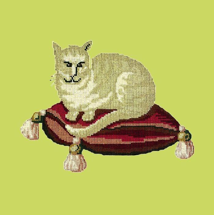 Cream Cat Needlepoint Kit Kits Elizabeth Bradley Design Pale Lime