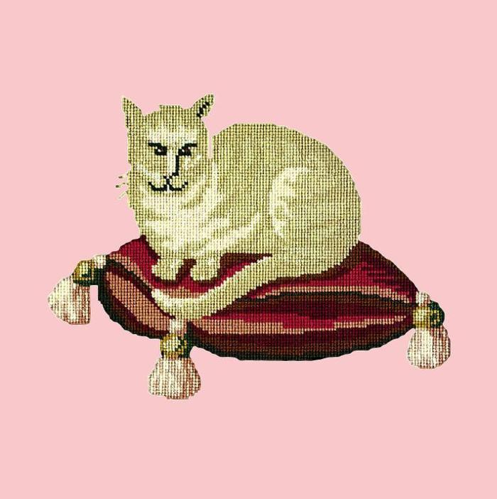 Cream Cat Needlepoint Kit Kits Elizabeth Bradley Design Pale Rose 