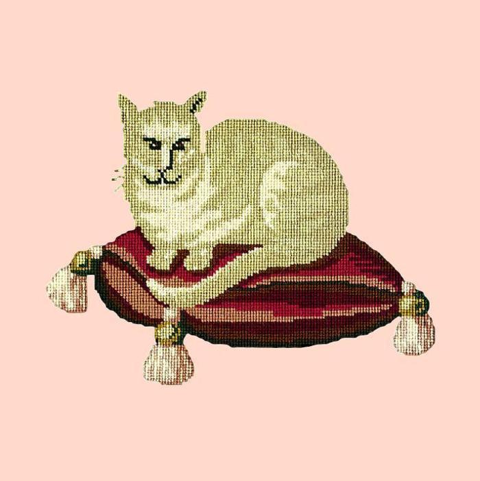 Cream Cat Needlepoint Kit Kits Elizabeth Bradley Design Salmon Pink