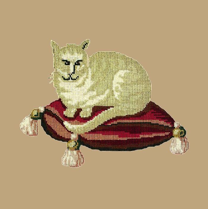 Cream Cat Needlepoint Kit Kits Elizabeth Bradley Design Sand 