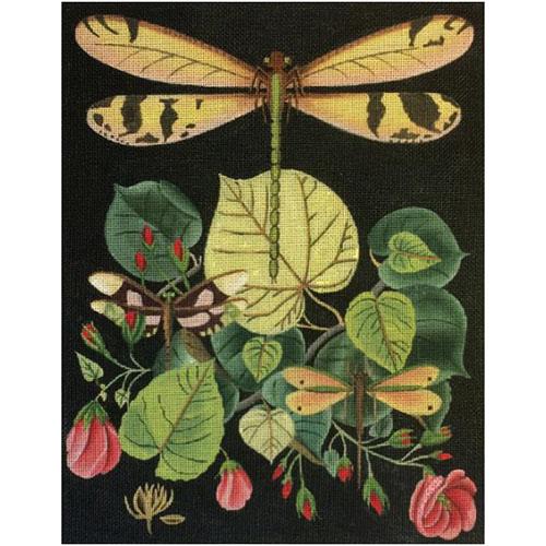 Cream Dragonfly Pink Botanical Roses Painted Canvas Melissa Shirley Designs - 1
