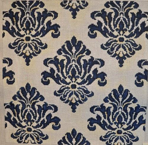 Cream / Navy Damask Painted Canvas Associated Talents - 1