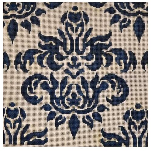 Cream & Navy Damask Square Painted Canvas Associated Talents - 1