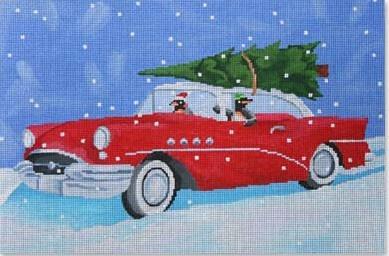 Cruisin' Christmas Penguins Painted Canvas Scott Church Creative - 1