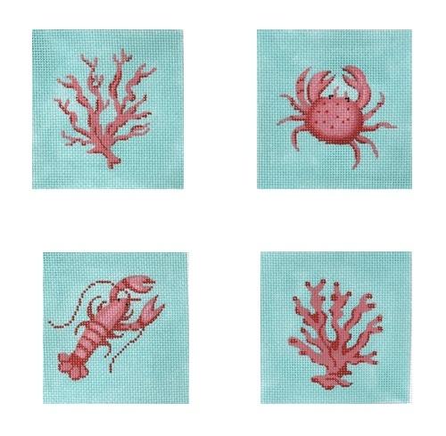Crustacean Coasters Painted Canvas Kate Dickerson Needlepoint Collections