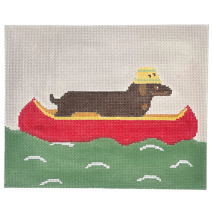 Dachshund in Canoe Painted Canvas CBK Needlepoint Collections