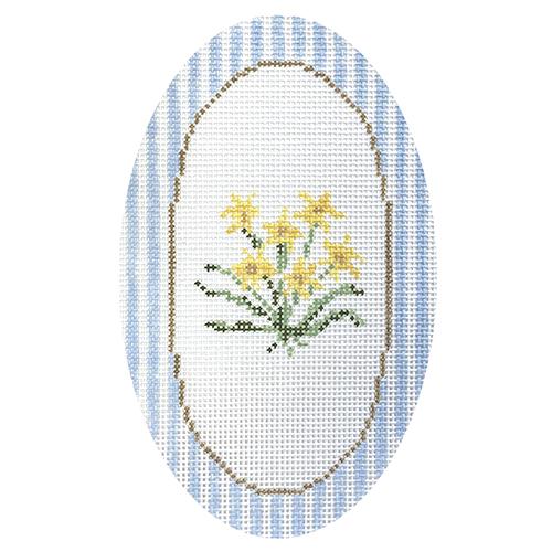 Daffodil Oval Ornament Painted Canvas The Plum Stitchery - 1