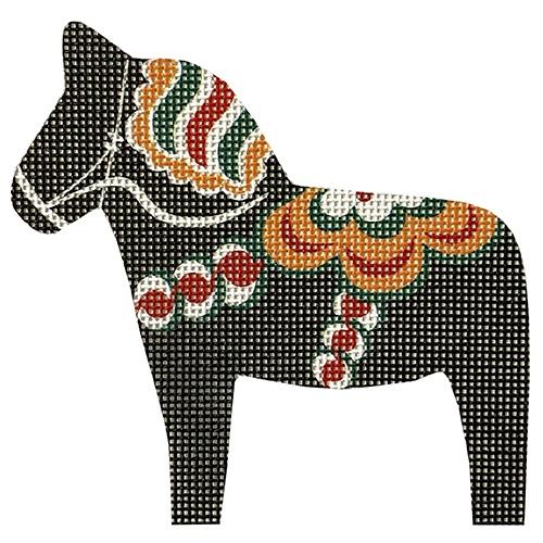 Dala Horse Black Painted Canvas Pepperberry Designs - 1